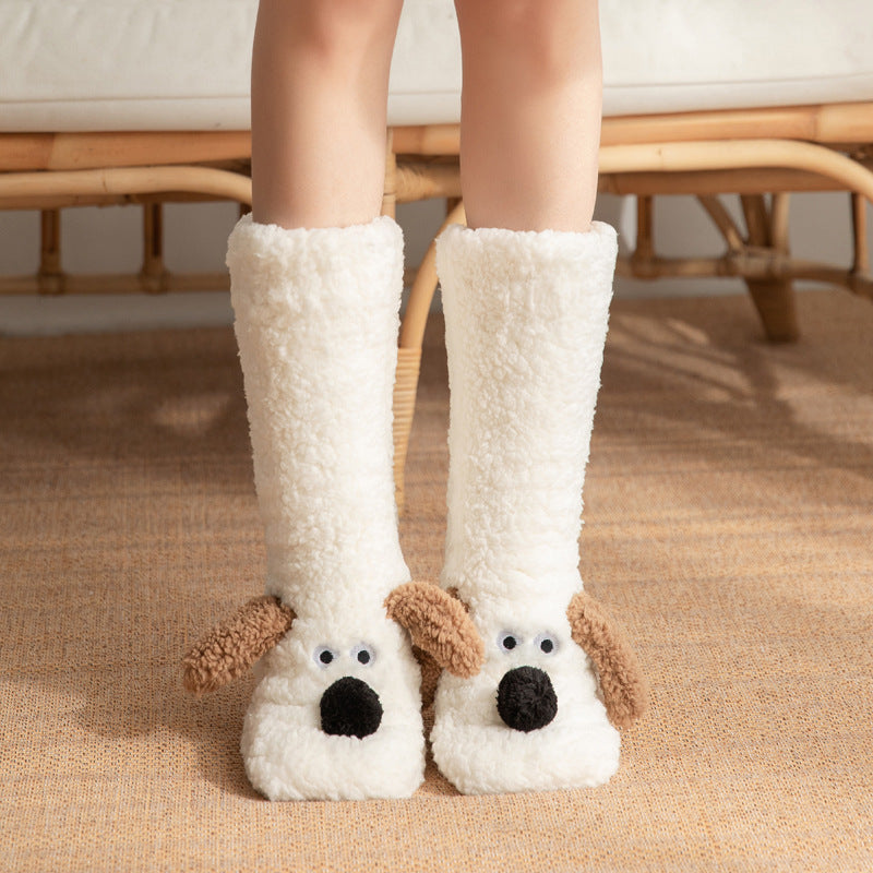 Cozy Dog-Themed Fuzzy Slipper Boots – Fluffy & Warm Lounge Socks