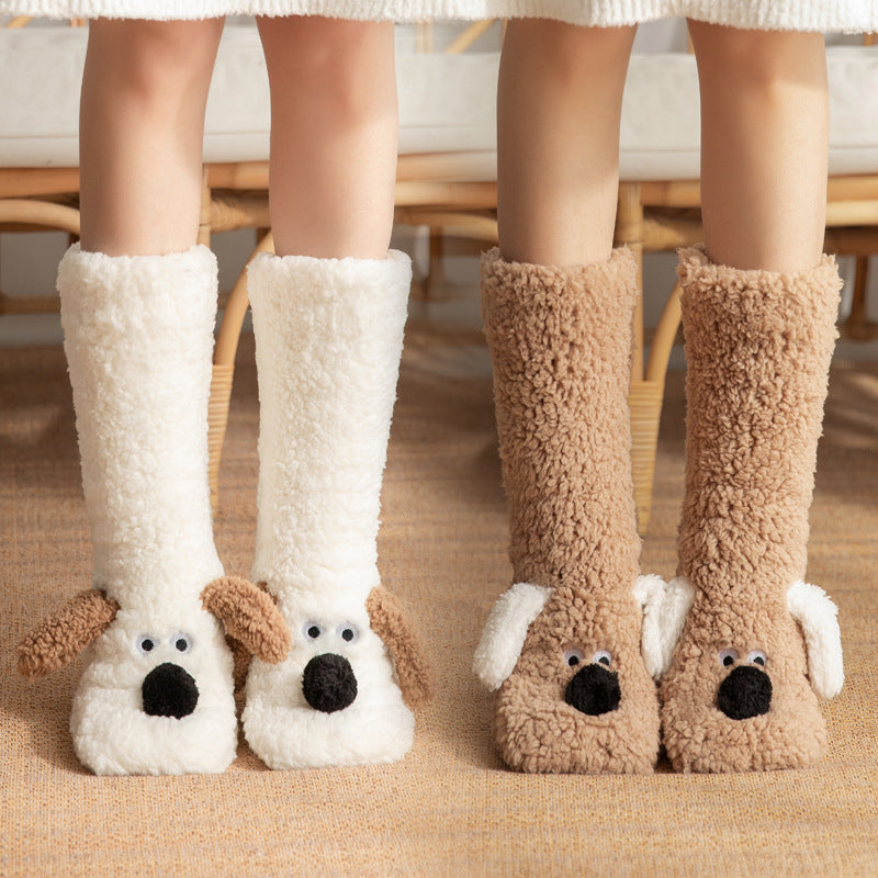 Cozy Dog-Themed Fuzzy Slipper Boots – Fluffy & Warm Lounge Socks