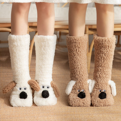 Cozy Dog-Themed Fuzzy Slipper Boots – Fluffy & Warm Lounge Socks