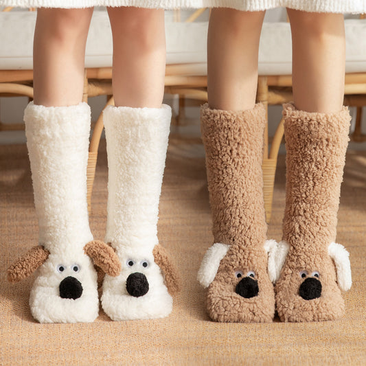 Cozy Dog-Themed Fuzzy Slipper Boots – Fluffy & Warm Lounge Socks