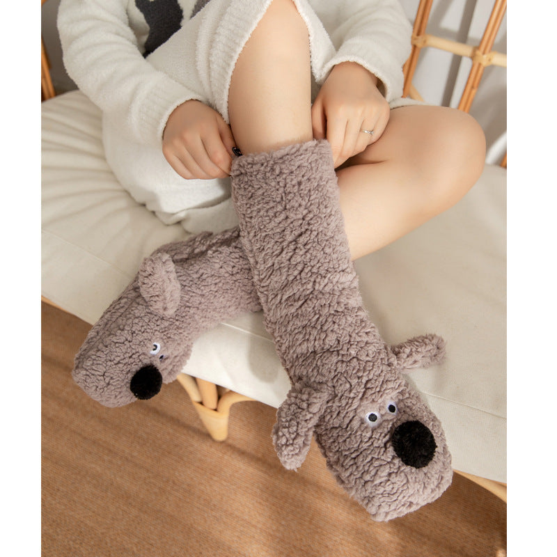Cozy Dog-Themed Fuzzy Slipper Boots – Fluffy & Warm Lounge Socks