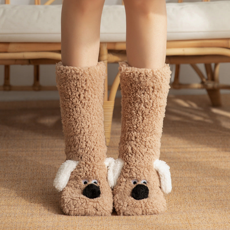 Cozy Dog-Themed Fuzzy Slipper Boots – Fluffy & Warm Lounge Socks
