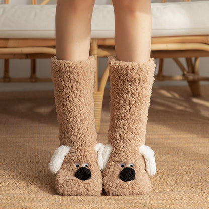 Cozy Dog-Themed Fuzzy Slipper Boots – Fluffy & Warm Lounge Socks
