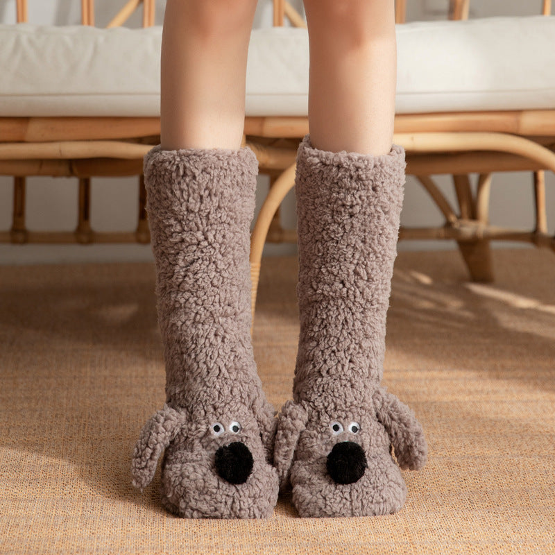 Cozy Dog-Themed Fuzzy Slipper Boots – Fluffy & Warm Lounge Socks