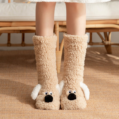 Cozy Dog-Themed Fuzzy Slipper Boots – Fluffy & Warm Lounge Socks