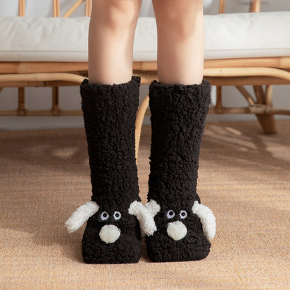 Cozy Dog-Themed Fuzzy Slipper Boots – Fluffy & Warm Lounge Socks